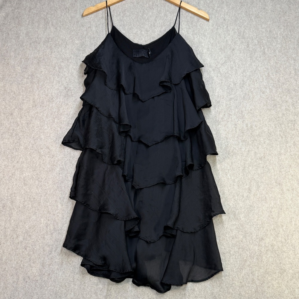 H&M Ruffle Tiered Dress Womens L Black Gothic Whimsigoth Coquette Cocktail